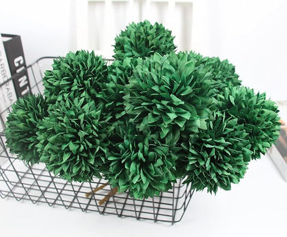 Tinsow 12 Pcs Green Artificial Flowers Faux Ball Chrysanthemum Flowers for St. Patrick's Day Christmas Home Decoration (12, Blackish Green)