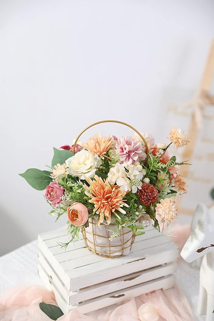 YYHUAWU Artificial Flowers Combo Set Fake Flower Leaf Box with Stems for DIY Wedding Bouquets Centerpieces Flower Arrangements Decorations Baby Shower Party Home Decorations Orange Pink