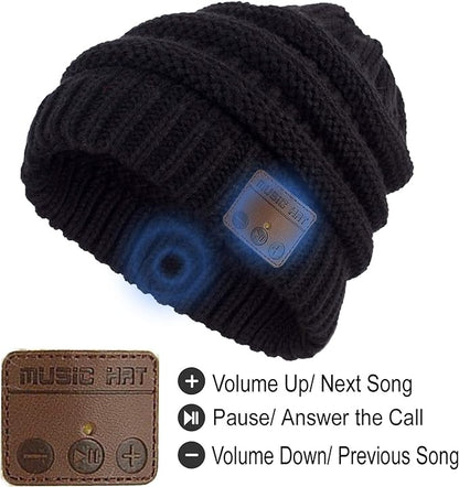 Wireless Music Beanie Hat for Men Women Unisex Winter Warm Soft Knit Cap Beanie with Wireless Headphone Headset Stereo HD Speaker Mic Boys Girls Tech hat