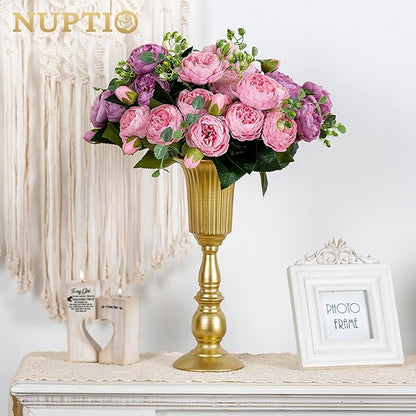 Nuptio Pcs of 10 Metal Trumpet Vase Elegant Wedding Centerpieces Vase for Party Decoration, 31.9cm/12.56" Tall Artificial Flower Arrangements for Anniversary Ceremony