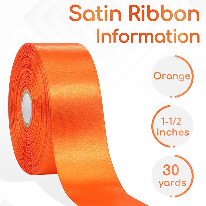 Orange Satin Ribbon 1-1/2 Inch 30 Yards, Orange Ribbon for Gift Wrapping, Flower Bouquet, Crafts, Halloween, Christmas, Wedding, Thanksgiving, Easter