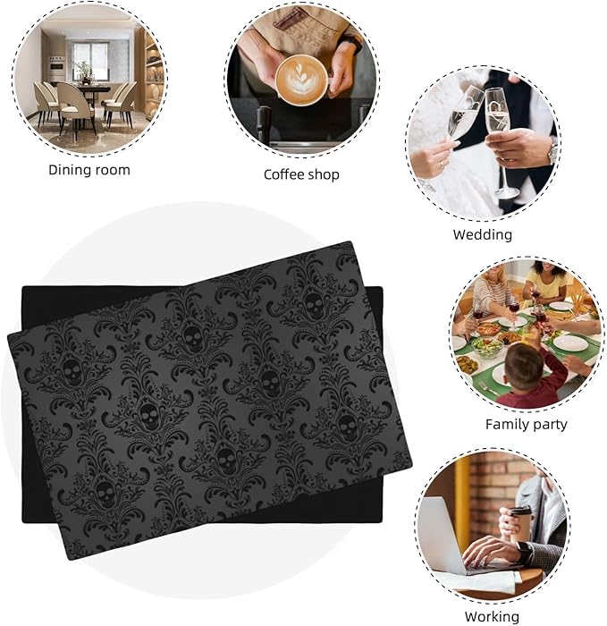 Placemats for Kitchen Dining Table Set of 6,Gothic Horror Skulls Printed Halloween Party Event Table Decoration Placemats 6 PCS, Style-23