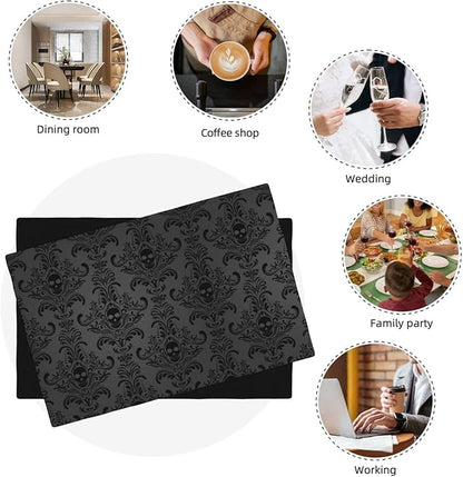 Placemats for Kitchen Dining Table Set of 6,Gothic Horror Skulls Printed Halloween Party Event Table Decoration Placemats 6 PCS, Style-23