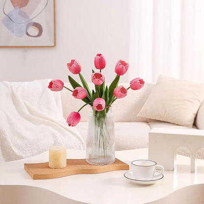 10PCS Artificial 18.5" Long Stem Pink Tulips Bouquet PU Flowers, Fake 6 Color Tulip Faux Flowers with Bendable Stems for Floral Table Wedding Home Decor
