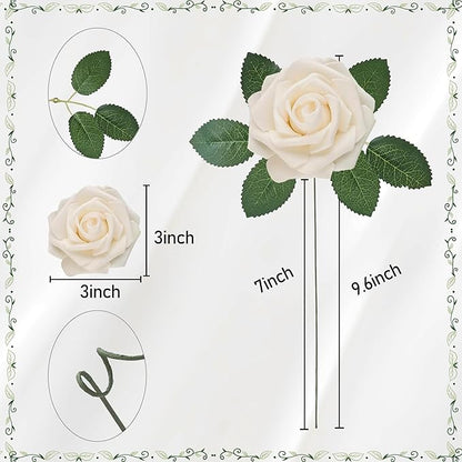 Artificial Flowers, 25pcs Ivory Foam Roses for Wedding Bouquets Centerpieces Arrangements, Home Party Indoor Outdoor Decoration