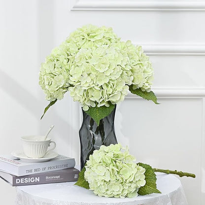 MARTINE MALL 2Pcs 21in Hydrangea Artificial Flowers, Latex Real Touch Hydrangeas Lifelike Large Hydrangea Flowers for Home Decor Party Arrangements Wedding Bouquets Centerpieces (Light Green)