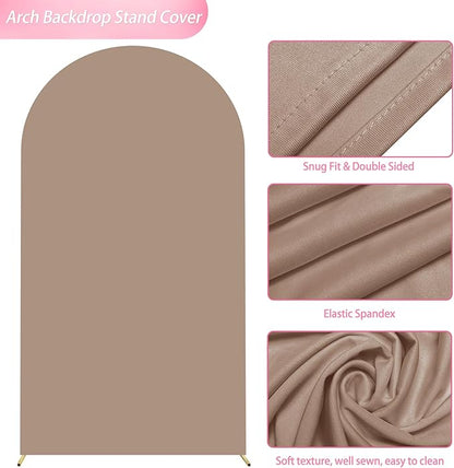 Wokceer 7.2FT Wedding Arch Cover Spandex Fitted Wedding Arch Stand Covers Round Top Nude Brown Chiara Arch Backdrop Cover for Birthday Party Ceremony Banquet Decoration