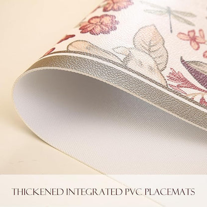 ISAENNE Grey Green Placemats Set of 6,Rectangular PVC Placemats, Waterproof and Heat-Resistant Botanical Floral Pattern,Decoration for Kitchen,Dinning,Parties, Holiday,12"*17"
