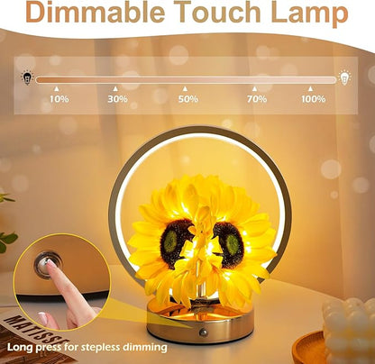 Sunflower Birthday Gifts for Women Mom,Sunflowers Flower Touch Lamp,Rechargeable Cordless 3 Way Dimmable Small Night Light for Living Room,Bedroom,Office Home Decor Thank You Gifts-Yellow