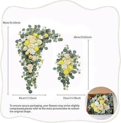 Wedding Arch, Artificial Flowers, Wedding Decor with Drapes (Set of 4)，Be Suited to Banquet, Party, Wedding Decor Ceremony and Background Decoration (Yellow)