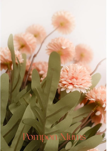 5 Pcs Artificial Pink Pompon Mums Small Flowers, 20" Faux Silk Chrysanthemum Flowers with Long Stem, Floral Arrangements for DIY Bouquet Home Wedding Table Centerpiece Decor