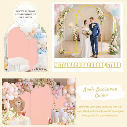 FUHSY 7.2 FT Metal Arch Backdrop Stand and Arch Cover Set Wedding Backdrop Arches Stands with Dusty Rose Spandex Arched Stand Cover for Party Birthday Ceremony Graduation Banquet Decorations