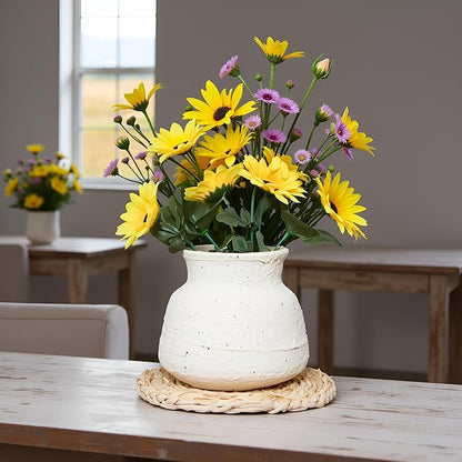 Rustic Farmhouse Ceramic Vase Home Decor,Handmade Vintage Stoneware Clay Pottery Terracotta Textured for Modern Farmhouse, Living Room, Office Desk Table Shelf(Beige White) 6IN