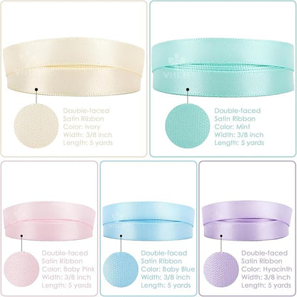 MEEDEE Pastel Rainbow Ribbon Assortment Satin Rainbow Colored Ribbon 3/8" X 50 Yards for Crafts, Gift Wrapping, Party Decoration, DIY Handmade Hair Bows