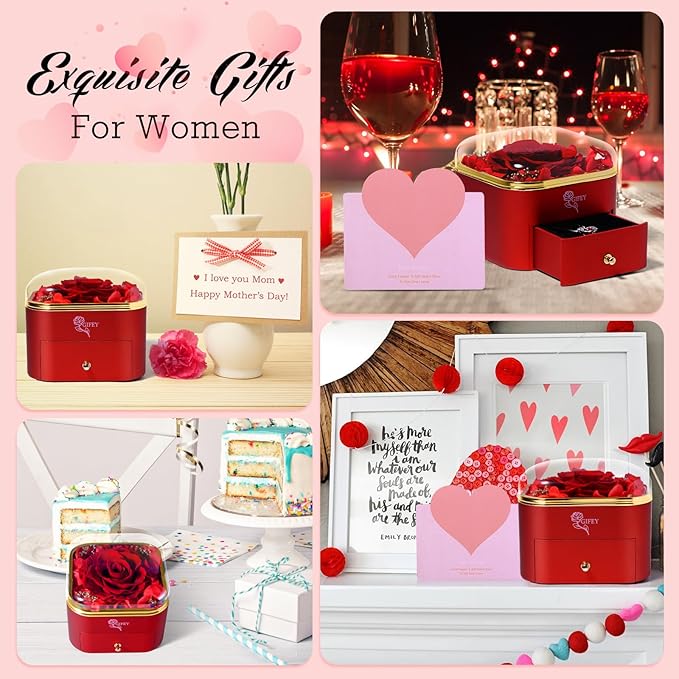 Christmas Flower Gifts for Her,Preserved Red Rose with Necklace,Preserved Flowers for Delivery Prime Gifts for Women Mom Wife Girlfriend Gifts Ideas on Birthday Anniversary Christmas Valentines Day