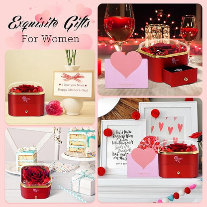 Christmas Flower Gifts for Her,Preserved Red Rose with Necklace,Preserved Flowers for Delivery Prime Gifts for Women Mom Wife Girlfriend Gifts Ideas on Birthday Anniversary Christmas Valentines Day