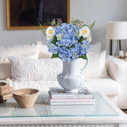 Hydrangea Artificial Flowers 12PCS Blue Fake Flowers Faux Hydrangea Daisies Silk Arrangements Realistic Faux Flowers for Vase Floral Centerpiece Arrangements Wedding Bridal Bouquet Party Home Decor