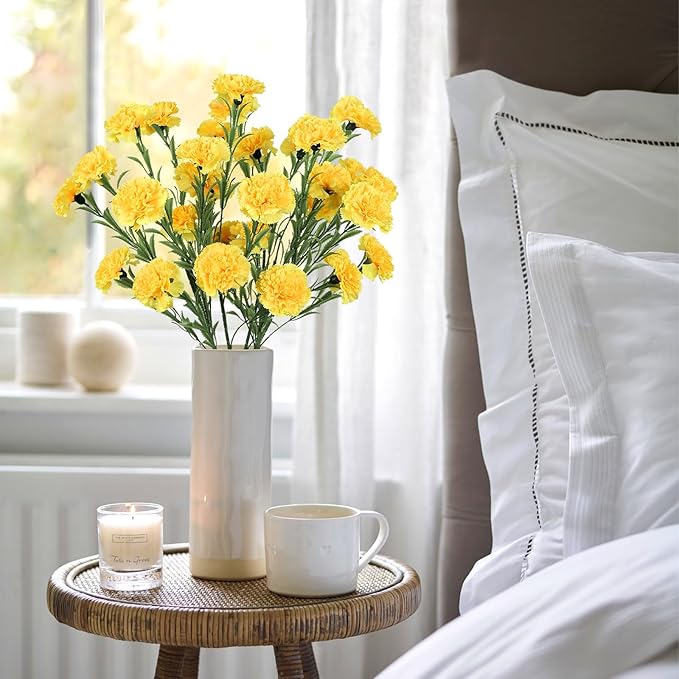 IPOPU Yellow Carnations Artificial Flowers 6PCS Faux Carnations Silk Flowers 33in Long Flowers for Tall Vases for Wedding Home Table Centerpieces Floral Arrangement(Yellow)