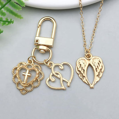WOCRAFT 60pcs KC Gold Heart Valentine's Day Wedding Charms Bracelet Charms for Jewelry Making Sets DIY Necklace Bracelet Keychain Crafting Charms Kit Craft Supplies (SN920)