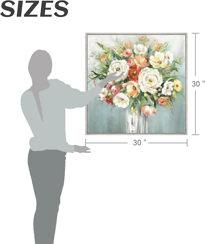 Framed Bouquet Canvas Wall Art - Abstract Elegant Floral Painting Modern Blossom Flower Picture Colorful Rose Artwork Prints for Living Room