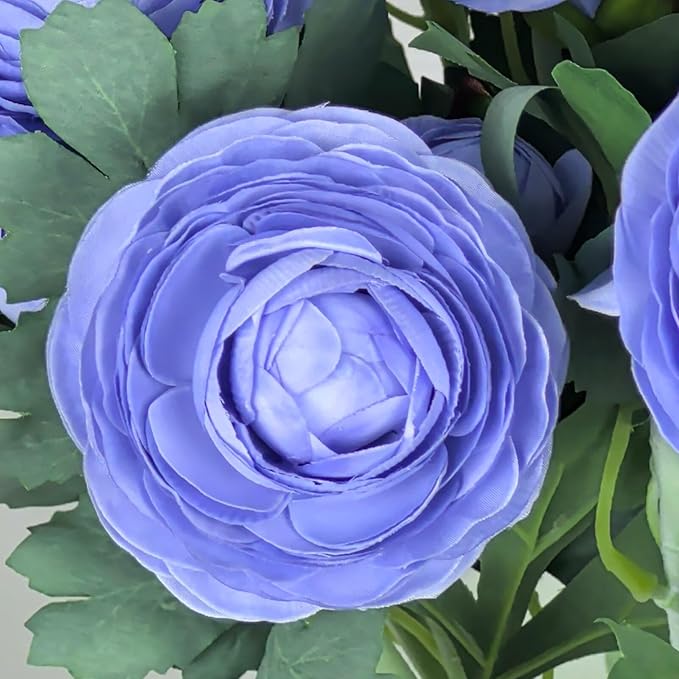 Artificial Ranunculus Flowers with Real Touch Stem, Silk Ranunculus Flowers (Blue, 10pcs)