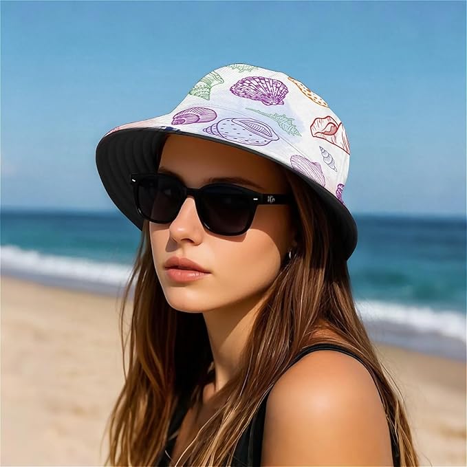 Bucket Hat for Women Men Unisex Sun Cap Packable Outdoor Fisherman Hat Headwear,Reversible Double-Side-Wear