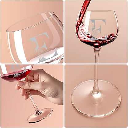 Personalized Gifts for Women, Monogrammed A-Z Wine Glass Customized Gift, Unique Christmas Birthday Gifts for Women Her Mom Friend Sister Wife Daughter Nurse (E)