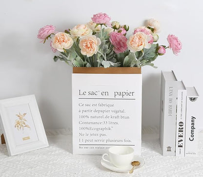 IPOPU Artificial Peonies 6pcs Ranunculus Silk Flowers 18Heads Pink Flowers Combo Champagne Fake Flowers 20.47" Faux Floral Arrangements Wedding Decorations for Home Kitchen (Champagne&Pink)