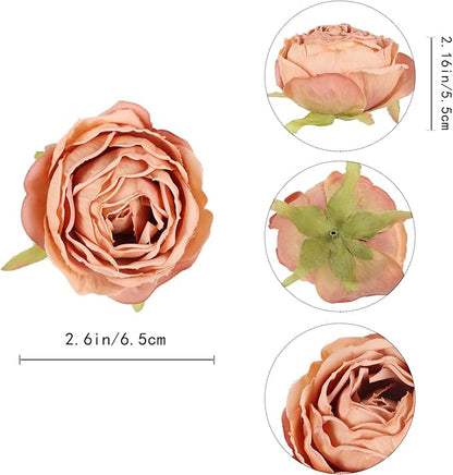 IPOPU Fake Flowers for Decoration 25pcs Silk Roses Artificial Flower Heads for Vintage Flower Decorations Fake Flower Heads for Crafts Dining Table Decor Floral Centerpieces (Coffee)