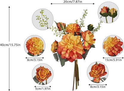 Orange Dahlia Peonies Artificial Flowers 2 Bouquets Dahlia Combo Peony Silk Flowers 18stems Faux Flowers for Vase Home Tables Wedding Bouquets Centerpieces Bridal Shower Decor (Orange)
