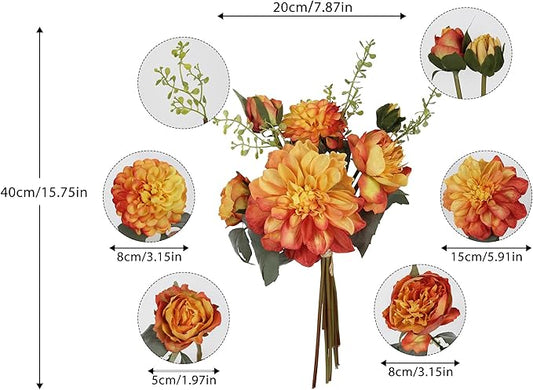 Orange Dahlia Peonies Artificial Flowers 2 Bouquets Dahlia Combo Peony Silk Flowers 18stems Faux Flowers for Vase Home Tables Wedding Bouquets Centerpieces Bridal Shower Decor (Orange)