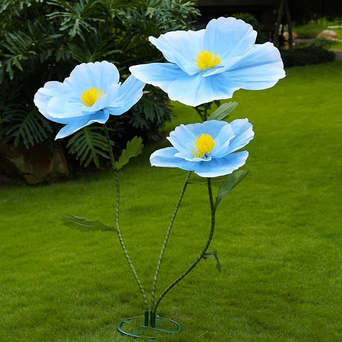 Giant Flowers for Decoration,Large Paper Flowers with Stand,Artificial Flowers for Home Decor,Wedding Background Decor,Shop Window Display,Photography Props,Banquet Party (Blue)