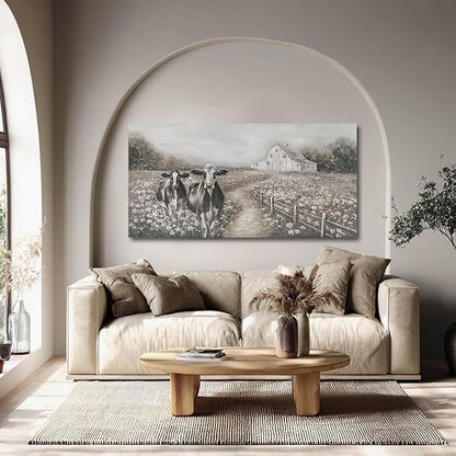LEVERUP Canvas Wall Art Landscape Animal Pictures Artwork Black and White Modern Home Decor for Dining Room Bedroom Hotel 24×48 Inch Hallway Decorations