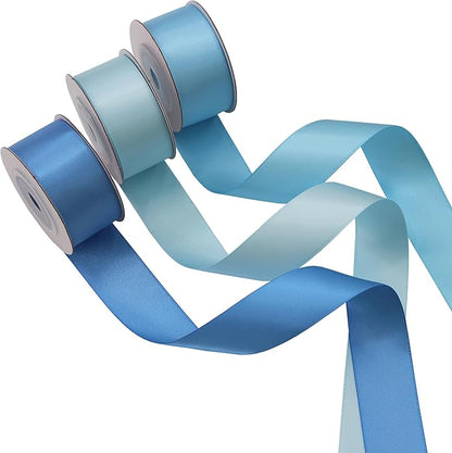Double-Face Blue Satin Ribbon for Gift Wrapping, Wedding, Baby Shower, Boy 6 Colors Satin Ribbon 1" X 5 Yard Each Total 30 Yds Per Package