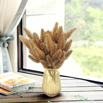 CATTREE Artificial Gold Plants Plastic Fake Grass Faux Shrubs Simulation Bushes Home Indoor Outdoor Garden Leaves Wedding Festival Decoration Hall Table Planter Filler Pine Cones Golden - 3 Pack