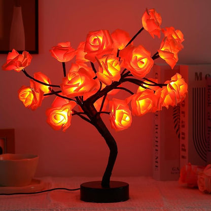 Drawelry Rose Flower Tree Lamp - LED Rose Tree Table Lamp USB/Battery Powered Artificial Bonsai Flower Night Light for Bedroom Living Room Party Wedding Birthday Decor (Orange)