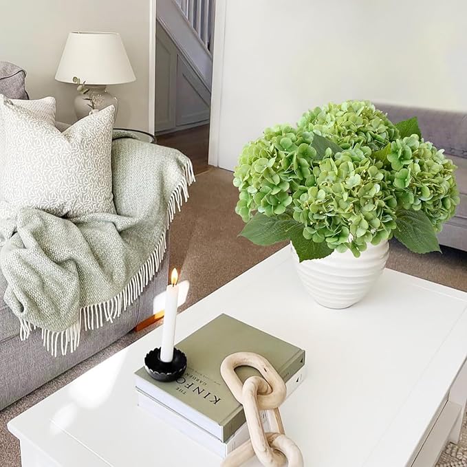 Light Green Artificial Hydrangeas, 4Pcs 20" Real Touch Silk Flowers,Lifelike Hydrangeas Stems Faux Flowers for Bouquet Table Centerpieces Indoor Spring Outdoor Home