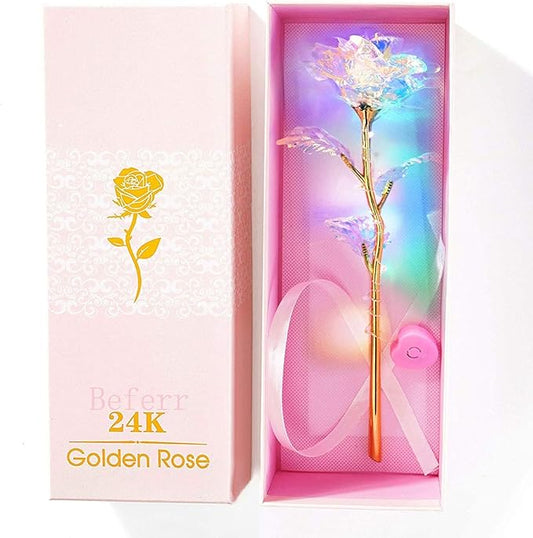 Birthday Gifts for Women Mom, Galaxy Glass Rose Forever Preserved Flowers Eternal Crystal Roses Christmas Rose Gifts for Grandma Wife Sister Her Friends, LED Colorful