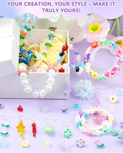 FIVEIZERO 300PCS Acrylic Flower Beads, Colorful Transparent Bead Charms for DIY Bracelets, Necklaces & Jewelry Craft Supplies