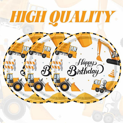 50PCS Construction Party Paper Plates 7 Inch, Disposable Cake Dessert Plates Construction Birthday Party Supplies for Kids Boys Birthday Decorations (Construction)