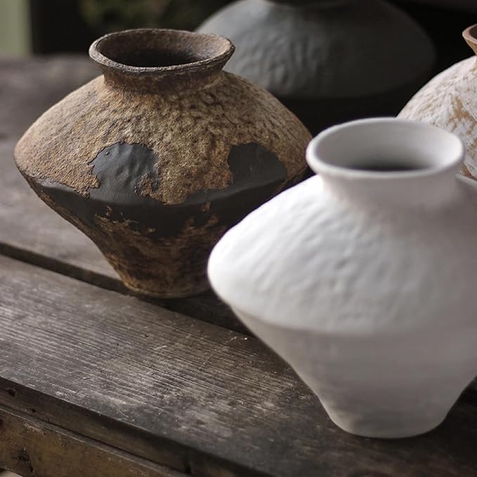 GeLive Brown Ceramic Rustic Vase Jingdezhen Handmade Vintage Pottery Flower Jar for Fresh and Dried Plants Table Centerpiece Wabi Sabi Vase Home Farmhouse Decor