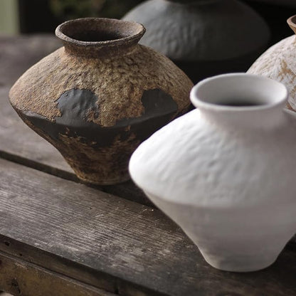 GeLive Brown Ceramic Rustic Vase Jingdezhen Handmade Vintage Pottery Flower Jar for Fresh and Dried Plants Table Centerpiece Wabi Sabi Vase Home Farmhouse Decor