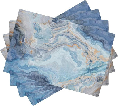 Placemats 4 pcs Marble Double-Layer Imitation Linen Place Mats Non-Slip Heat-Resistant Tablemats for Home Restaurant Hotel 18×12 Inch