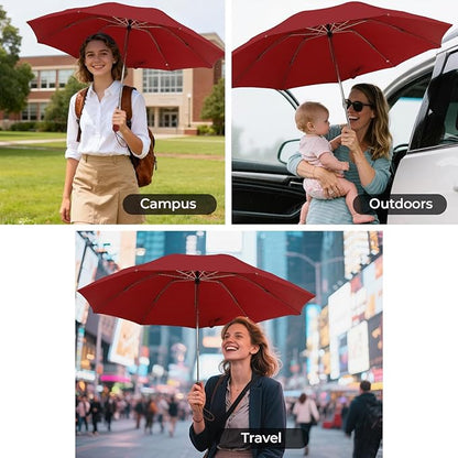 Compact Inverted Travel Umbrella, Automatic Open Close, 9-Rib 46 Inch Windproof Umbrella, Waterproof UPF 50+, Portable Umbrellas for Men, Women, Travel, and Daily Use