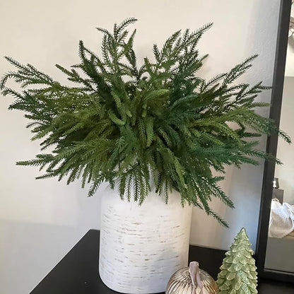 12 Pcs Christmas Norfolk Pine Branches Real Touch Norfolk Pine Stems Picks Faux Greenery Holiday Evergreen Stems for Vase DIY Crafts Garland Wreath Home Decor - 18" Long
