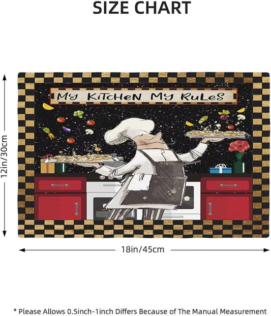 Fat Chef Kitchen Linen Placemats Set of 4 Funny Cooking Theme Placemats for Indoor Outdoor Party Home Desktop Dining Room Decor 12x18 Inch