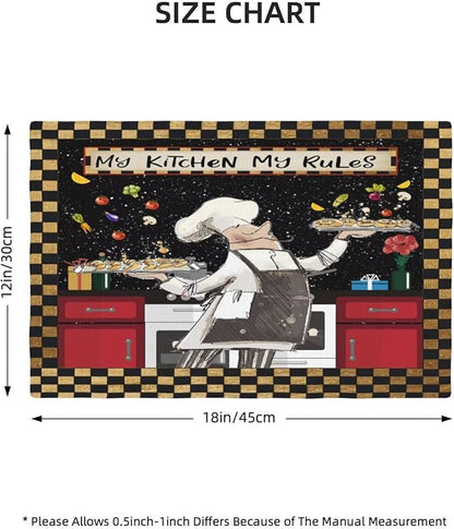 Fat Chef Kitchen Linen Placemats Set of 6 Funny Cooking Theme Placemats for Indoor Outdoor Party Home Desktop Dining Room Decor 12x18 Inch