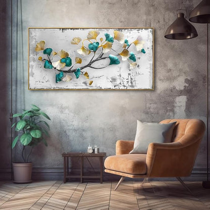 Wall Art Ginkgo Leaf Modern Botanical Artwork Canvas Painting for Living Room Bedroom Dining Room Home Office Decor 30"x60" with Framed