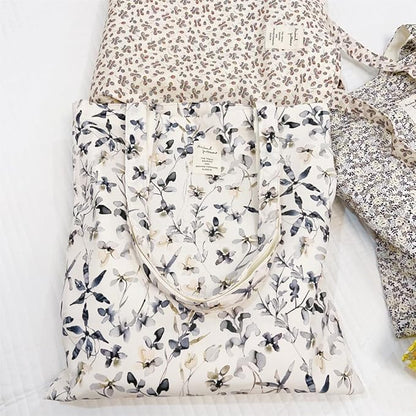Cotton Canvas Tote Bag Reusable Soft Grocery Cloth Bag Floral Shoulder Bag for Beach Travel Shopping