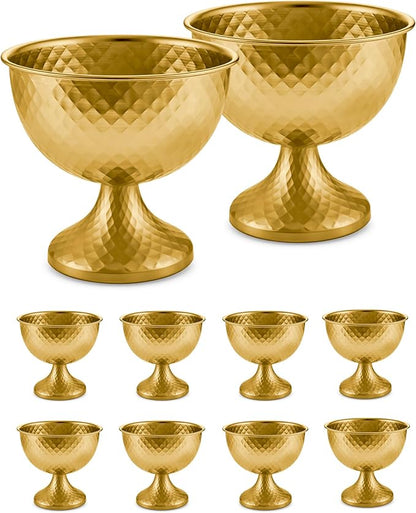 10 Pcs Distressed Gold Metal Compote Bowl Centerpieces for Tables,Urn Vases for Vintage Wedding Centerpieces,Elegant Compote Vases,Pedistal Vase for Christmas Anniversary Party(Gold)